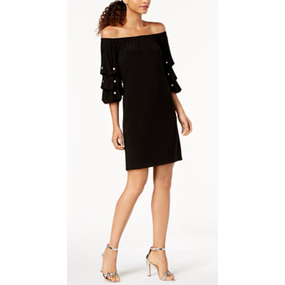 Roz & Ali Off the Shoulder Bubble Sleeve Pearl Embellished Dress Size XL